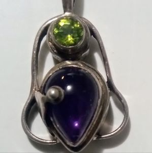 Handcrafted Peridot and Amysthist Sterling Silver Mother Pendant